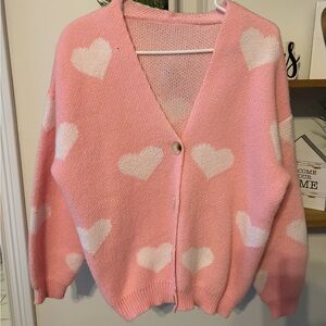 Charming Pink Heart Women's Cardigan
